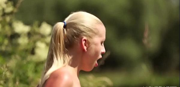  Small tit blonde Cayla Lions loves outdoor sex